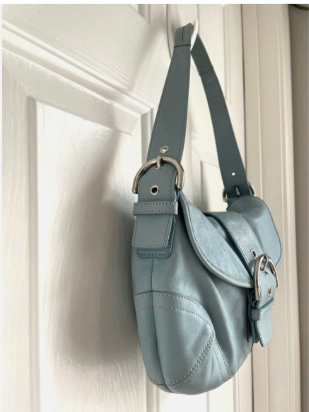 Coach M050-9248 Soho Y2K Perfect Blue Leather CC Canvas Lining Shoulder Bag RARE - Picture 6 of 11